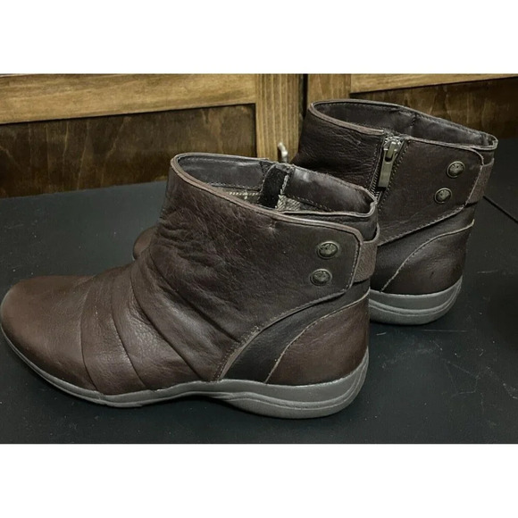 Skechers Natty Brown Leather Ruched Front Pleat Platform Ankle‎ Boots Size 9 - Picture 1 of 7